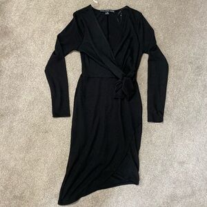 HYFVE Black Long Sleeve Faux Wrap Knit Dress